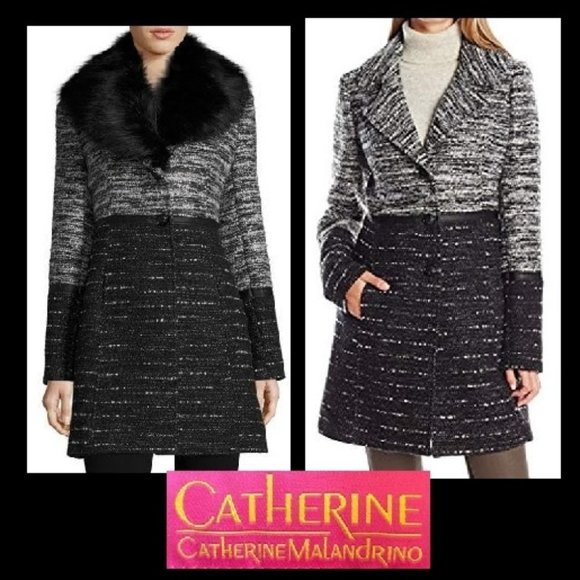 New 3 Season Boucle Coat Jacket wRmvble Fur Collar - Picture 2 of 9